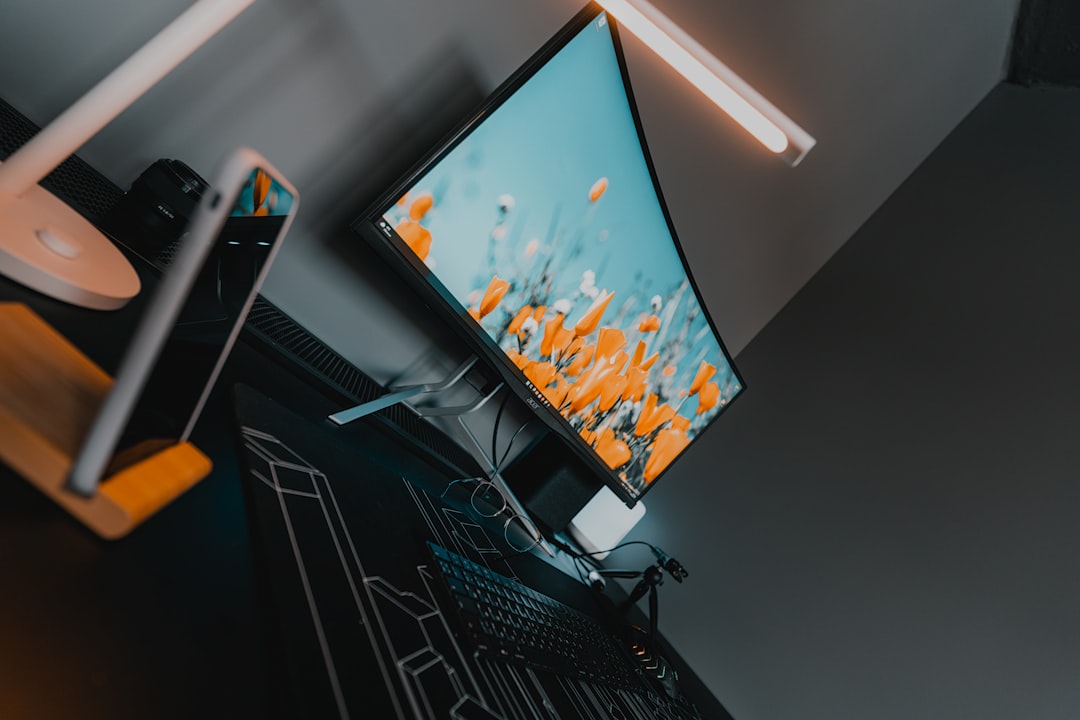 Modern computer desk workspace