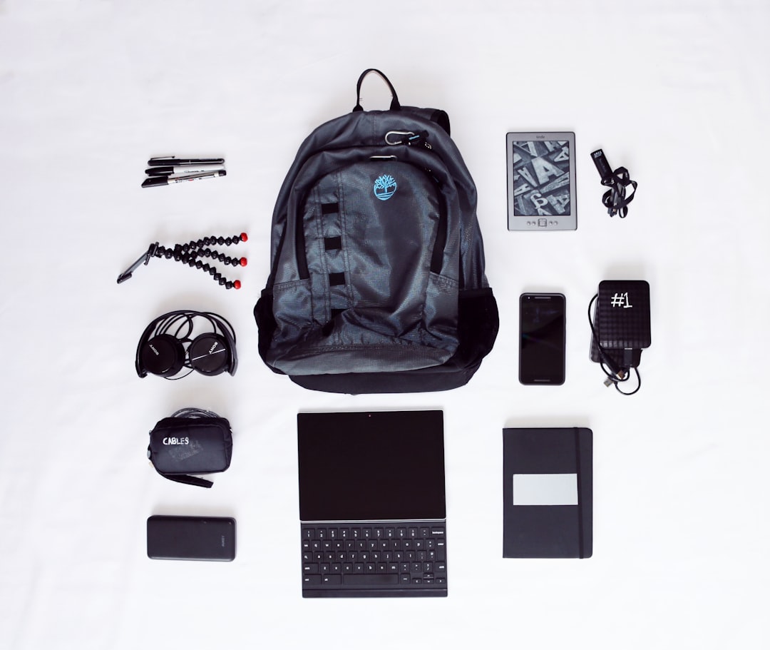 Tech backpack with gadgets for travel
