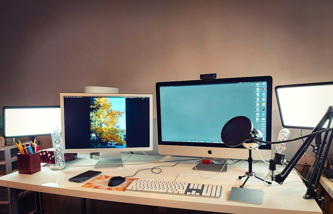 Desk setup with dual monitors for productivity
