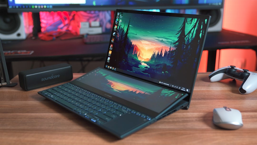 Portable monitor connected to laptop for travel