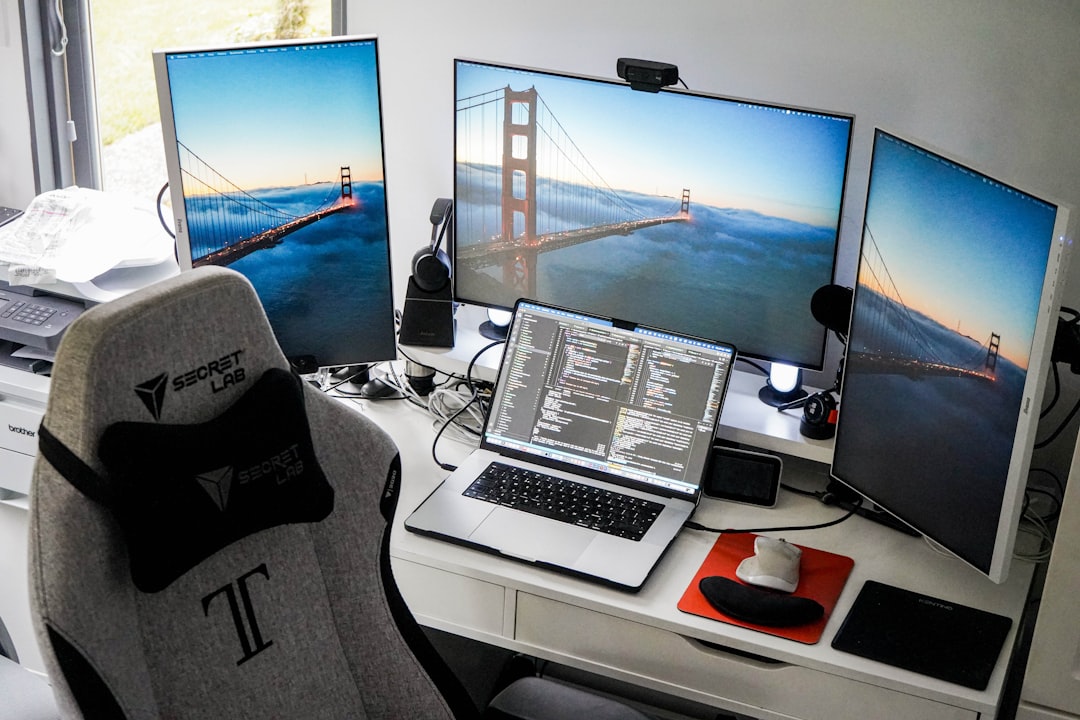 Technology workspace desk setup