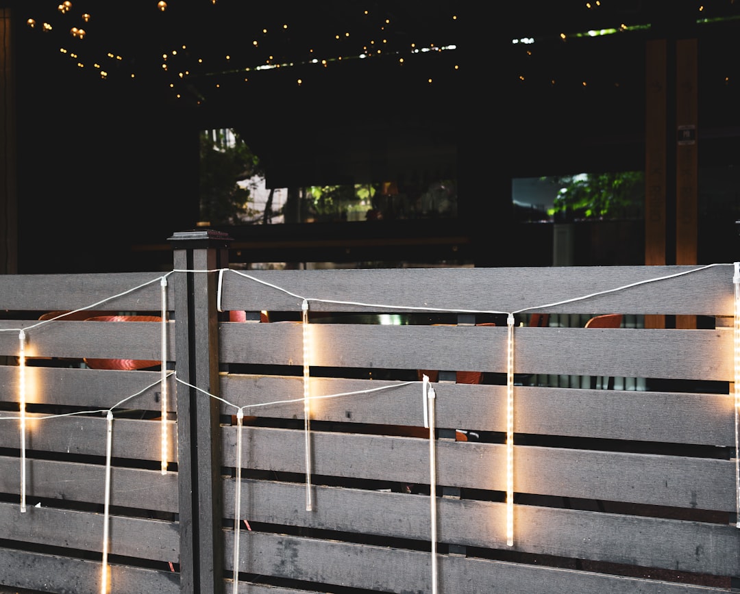 Warm outdoor patio lights creating evening ambiance