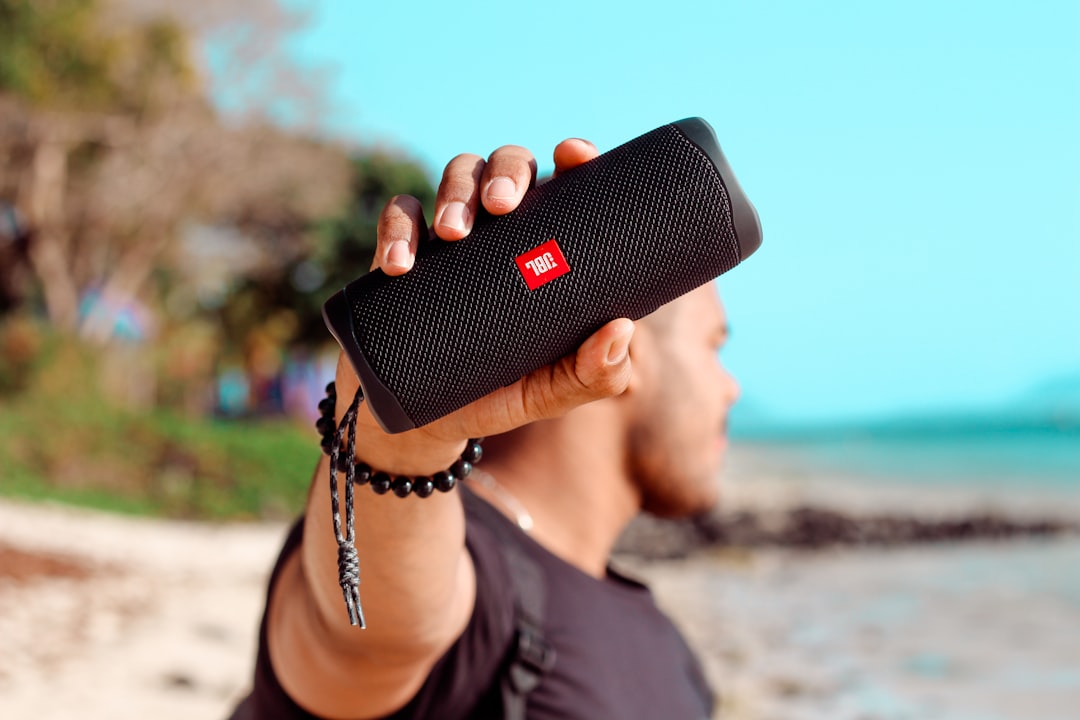 A rugged portable speaker brings your music to the beach, balcony, or campsite