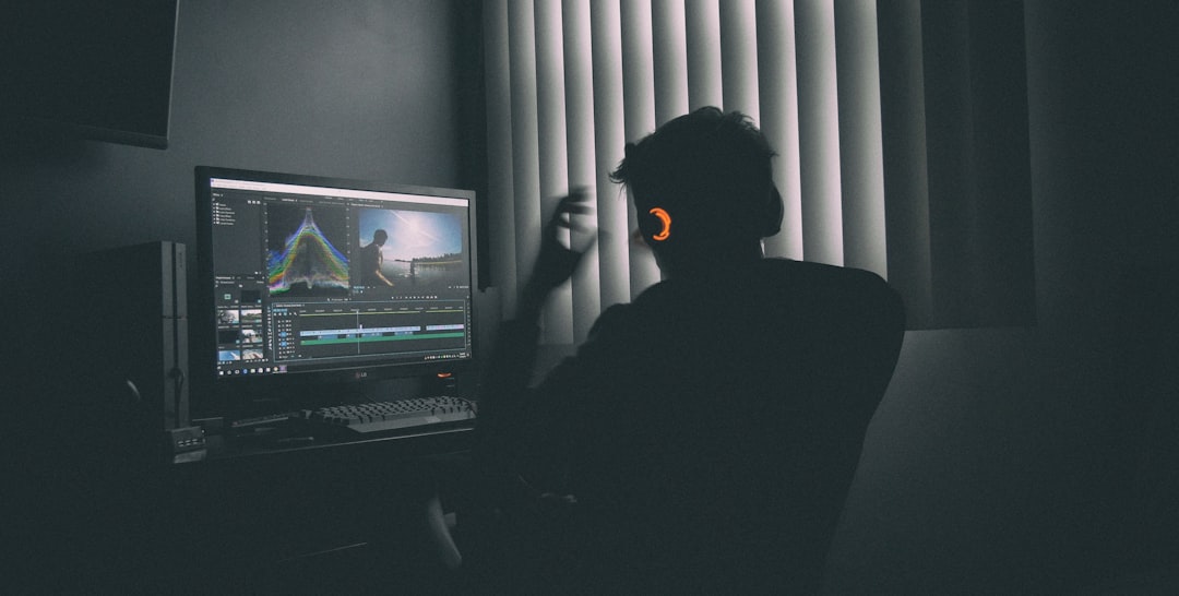 Professional video editing workstation with multiple displays