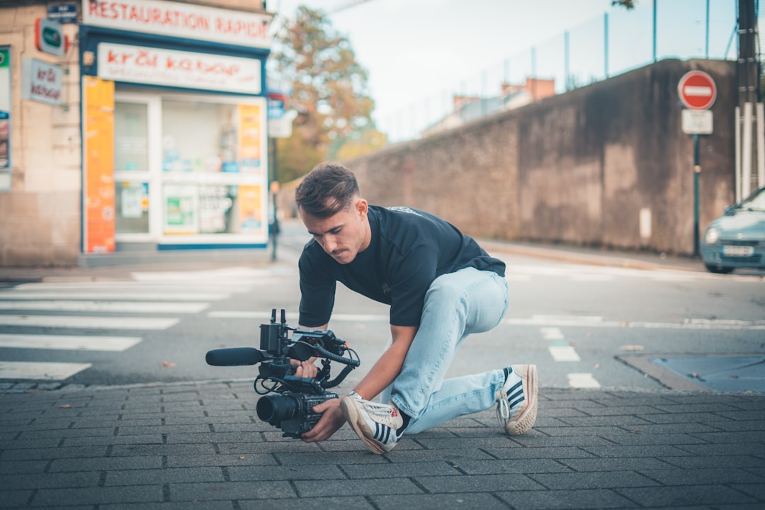 Outdoor video production setup with camera equipment