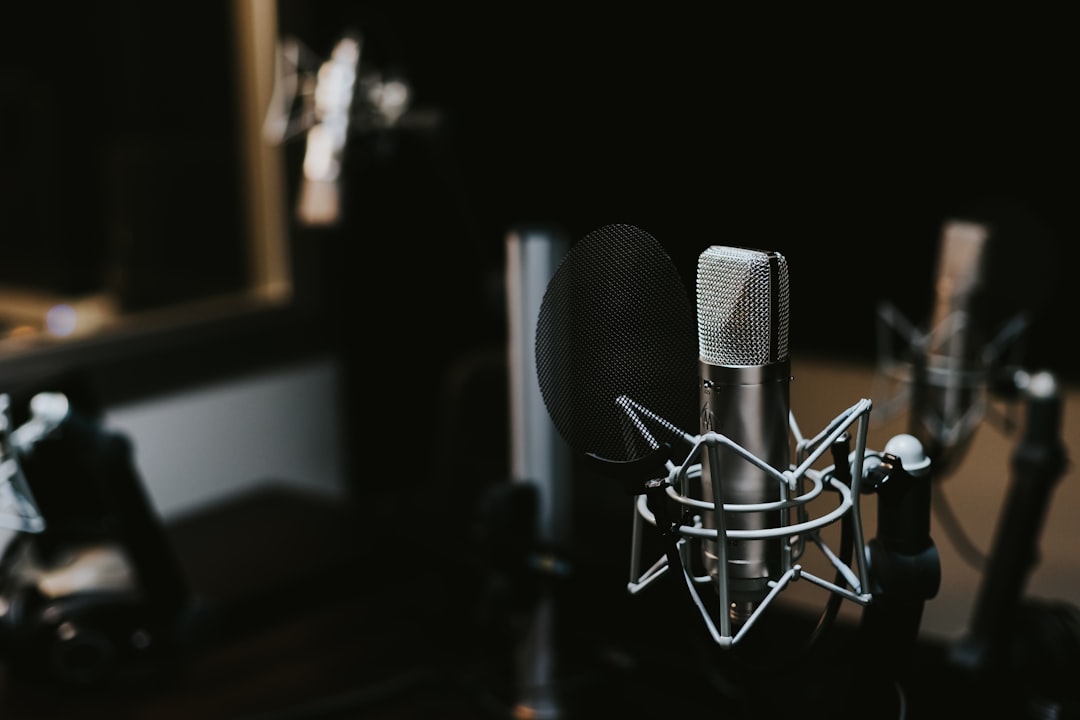 Professional podcast microphone on desk