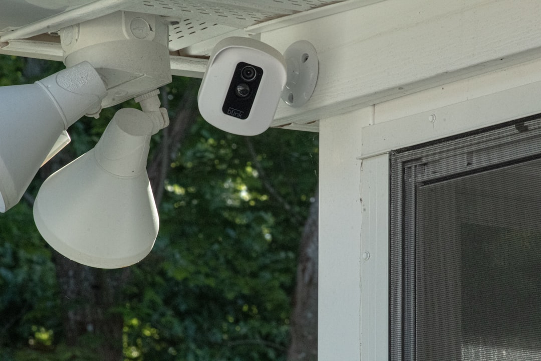 Outdoor home security camera mounted on exterior wall
