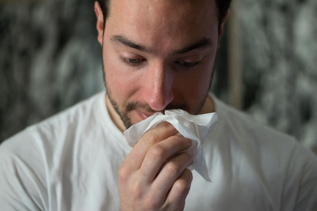 Allergy season with tissues on a table