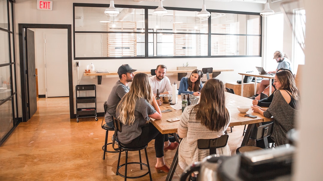 Busy open office environment with coworkers