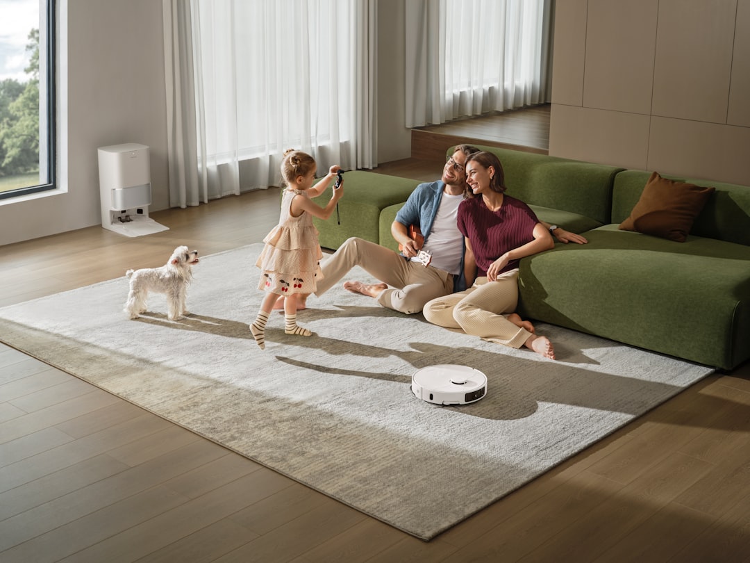 robot vacuum cleaning living room