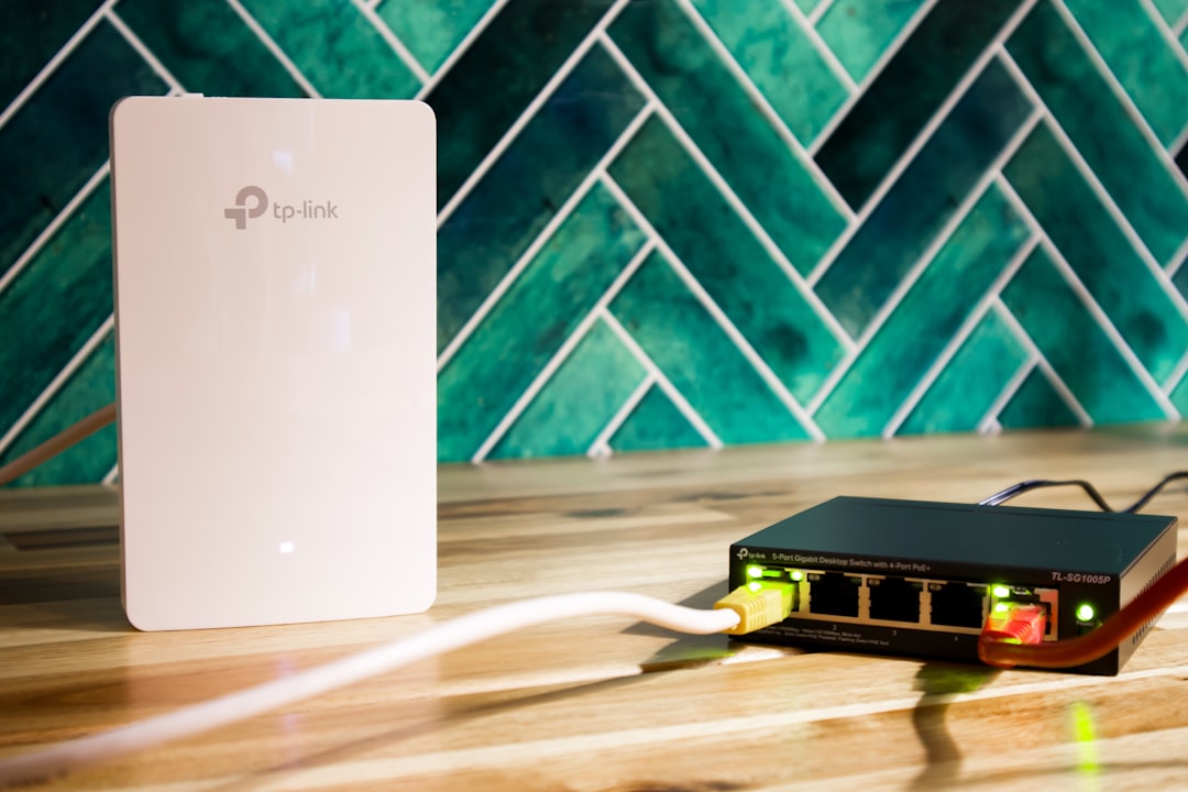 Modern WiFi router setup on home office desk