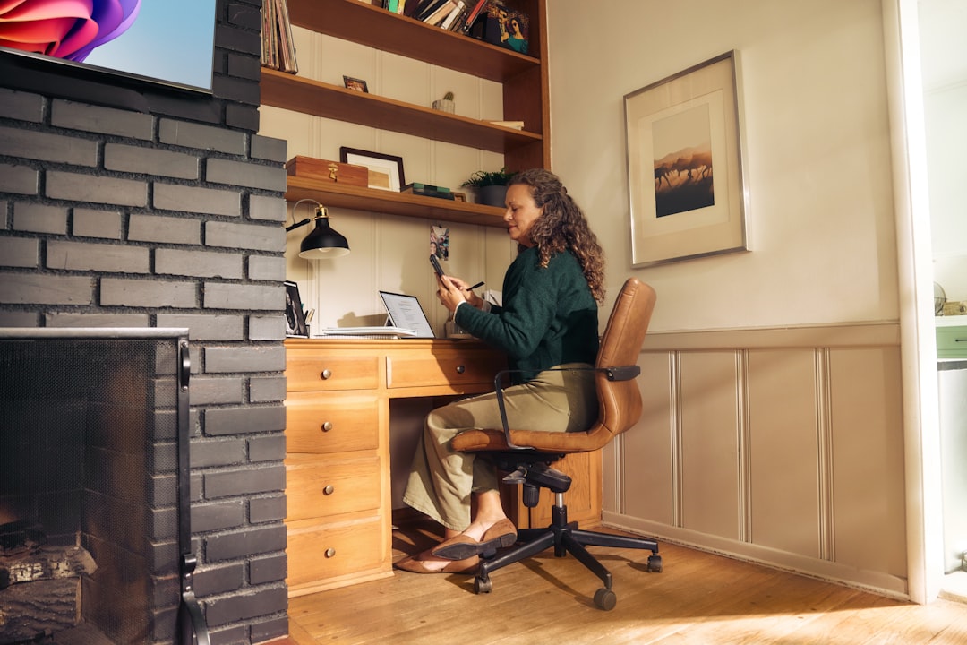 Modern home office workspace with organized tech setup