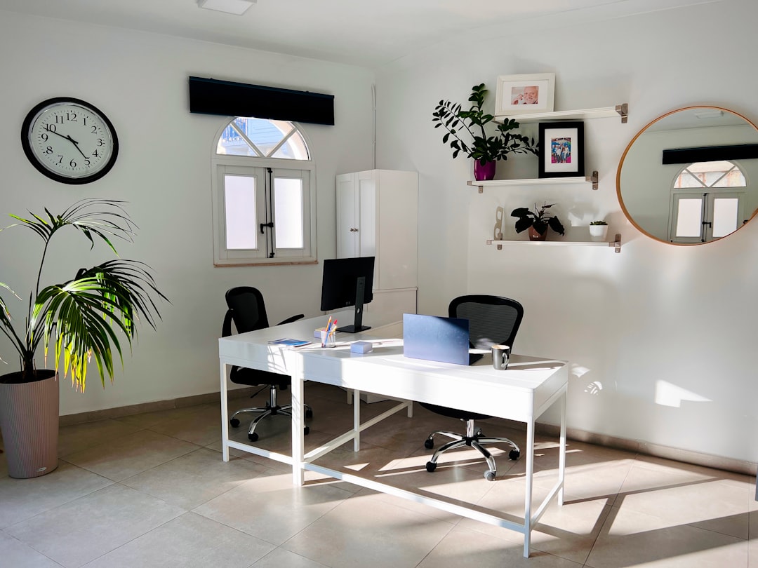 Organized home workspace shelves