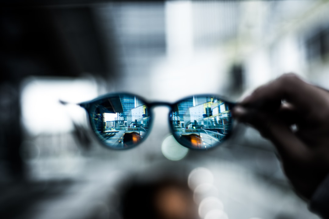 Person wearing augmented reality smart glasses