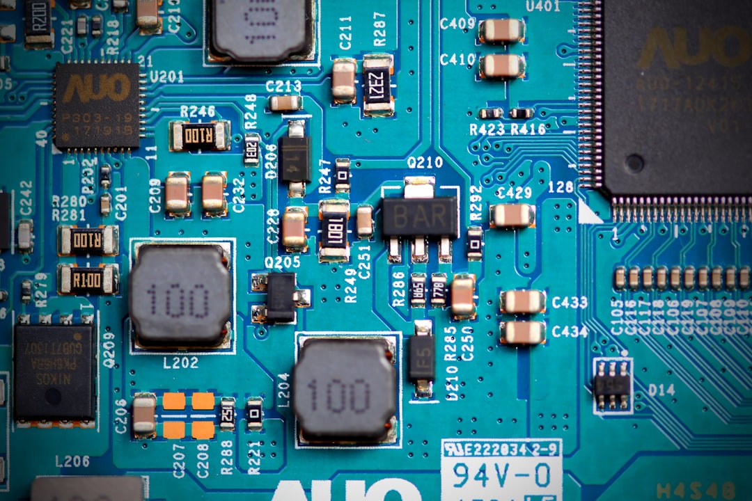 Circuit board electronics closeup showing components