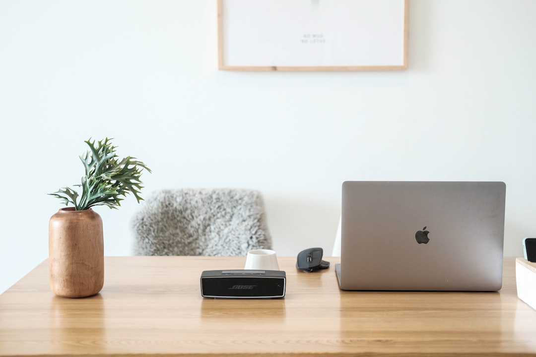 Clean organized desk with large desk mat