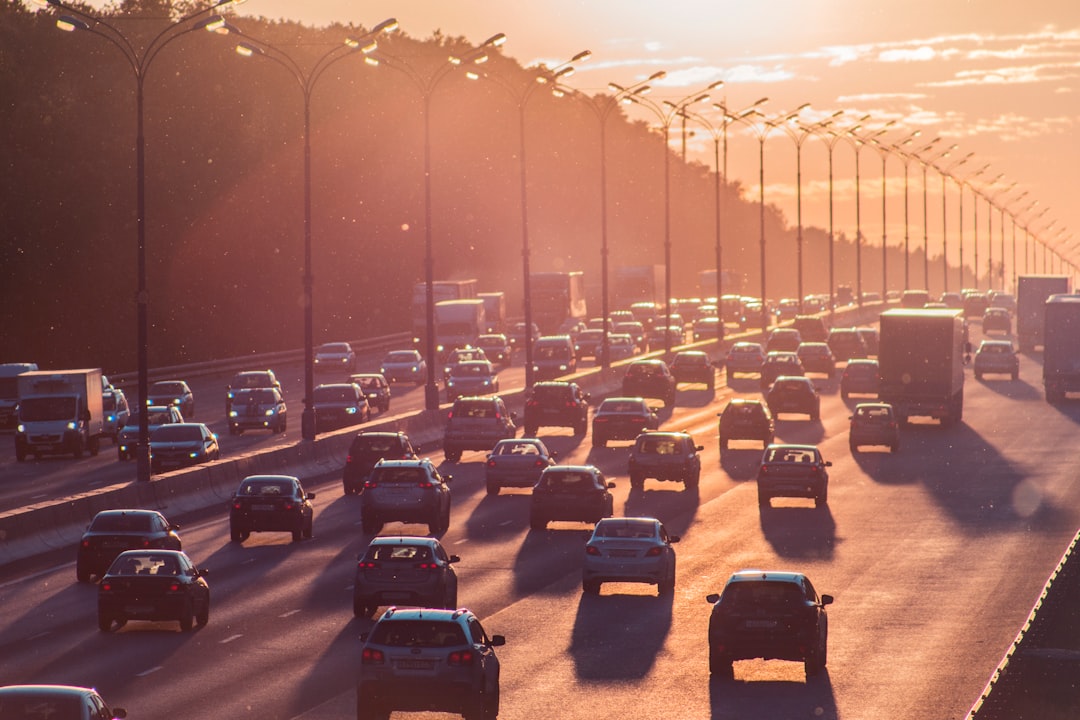 Busy multi-lane highway traffic during a daily commute