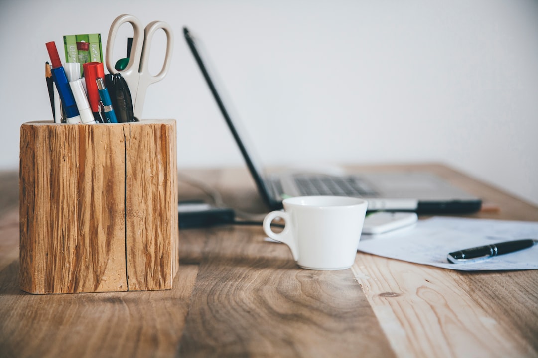 Desk organizer and cleaning supplies tidy workspace