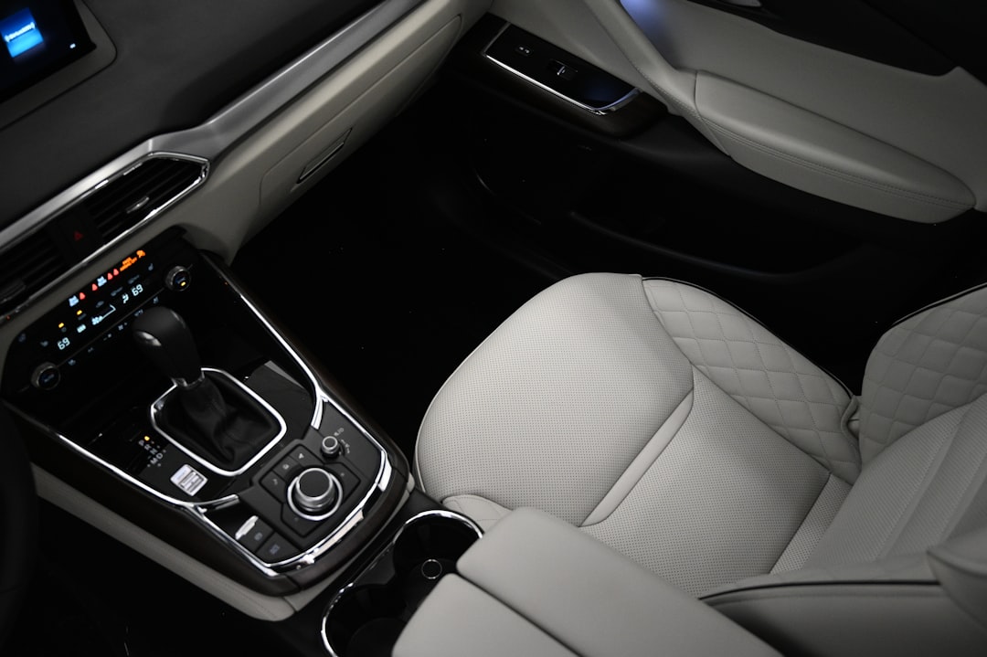 Modern car interior with steering wheel
