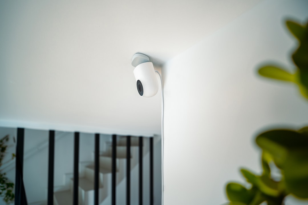 Indoor security camera mounted on a ceiling