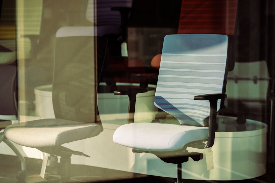 Mesh-back ergonomic chairs viewed up close