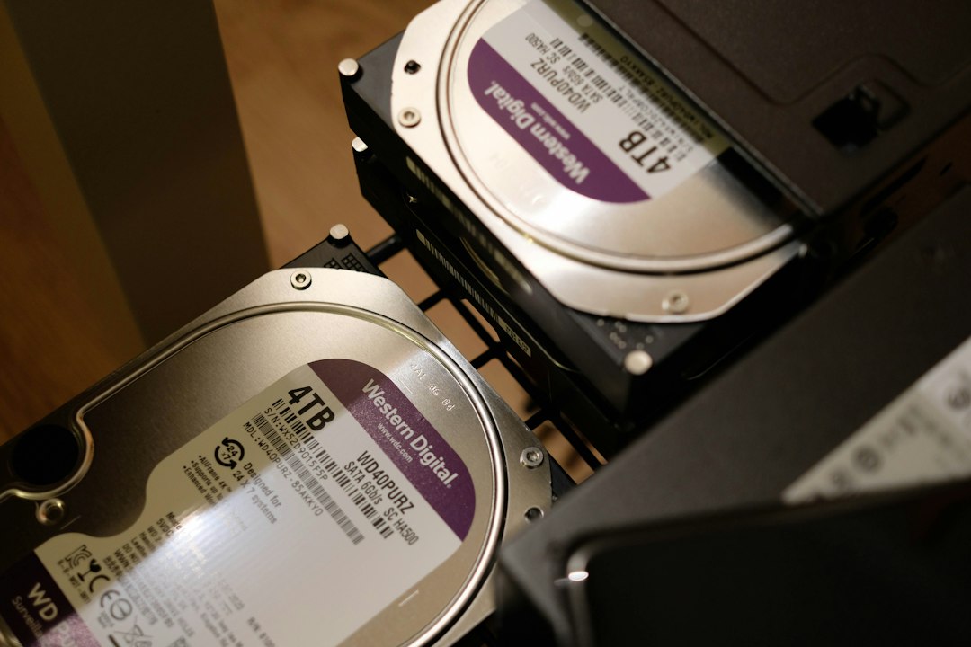 Stacked hard drives on a shelf