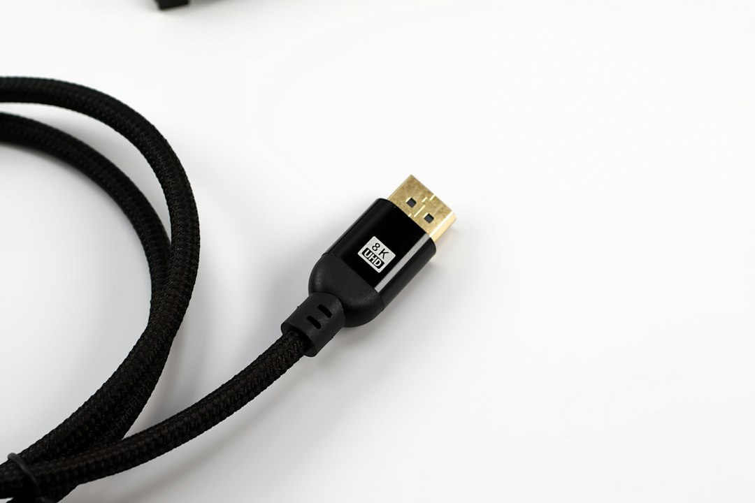 Close-up of braided HDMI cable connector