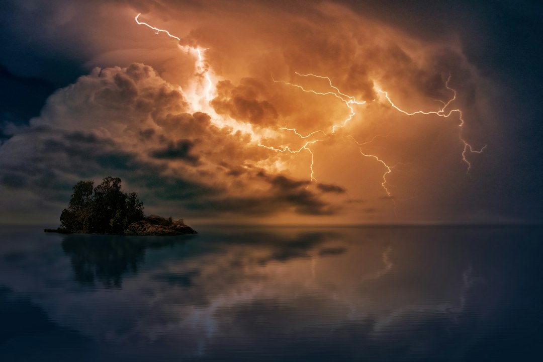 Lightning strikes lighting up storm clouds