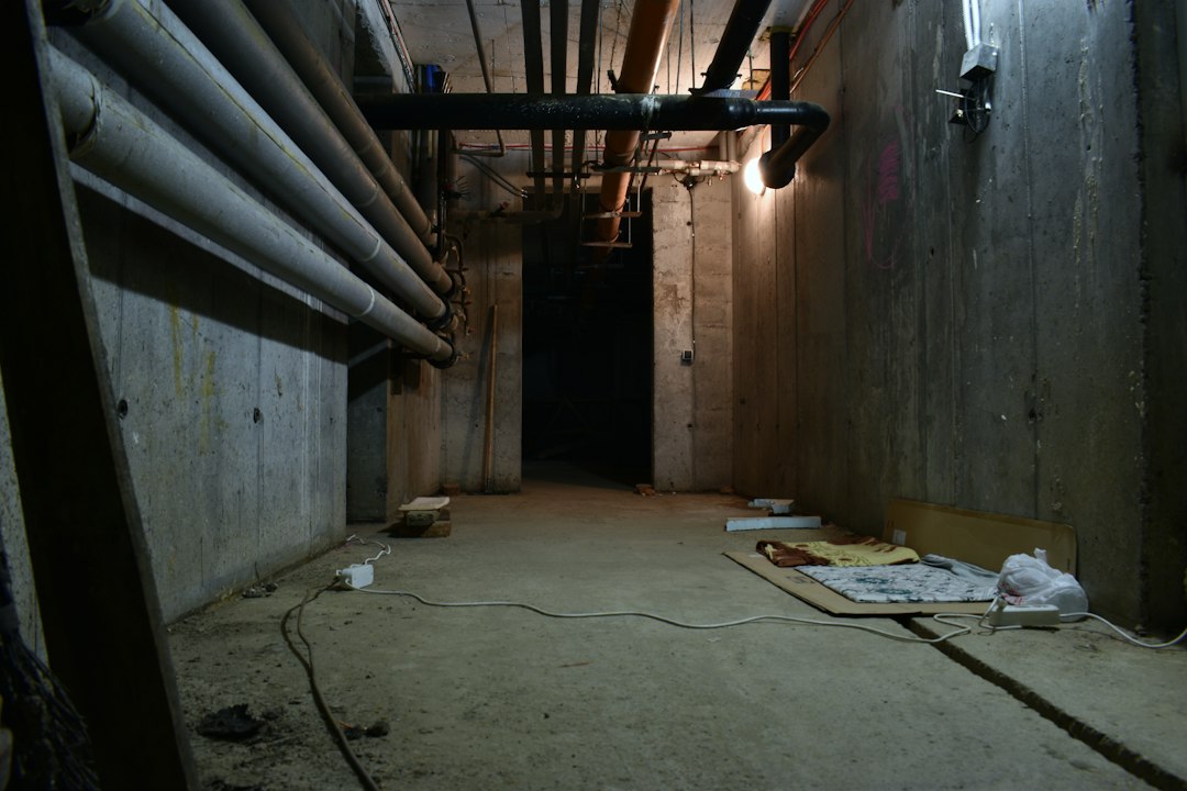 Basement ceiling with exposed pipes