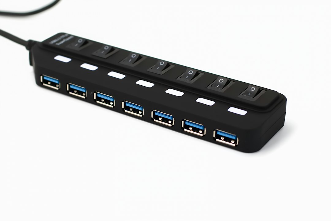 USB hub with multiple ports and switches