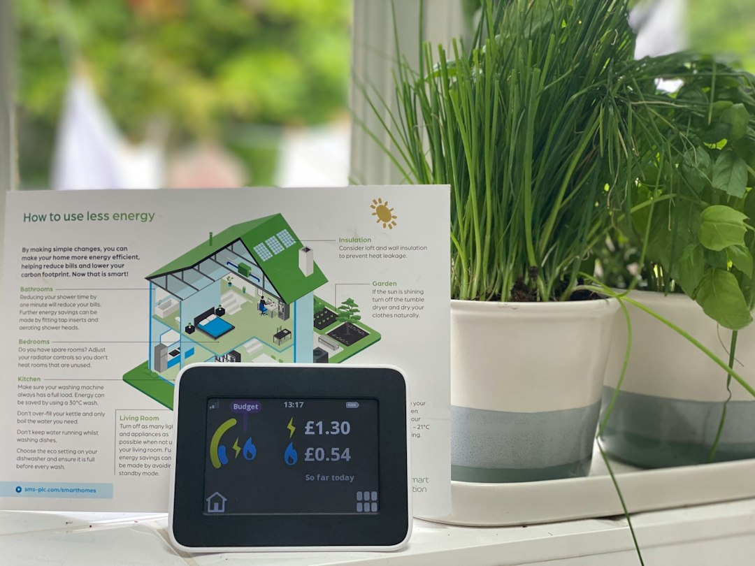 Small smart display showing data on a screen at home