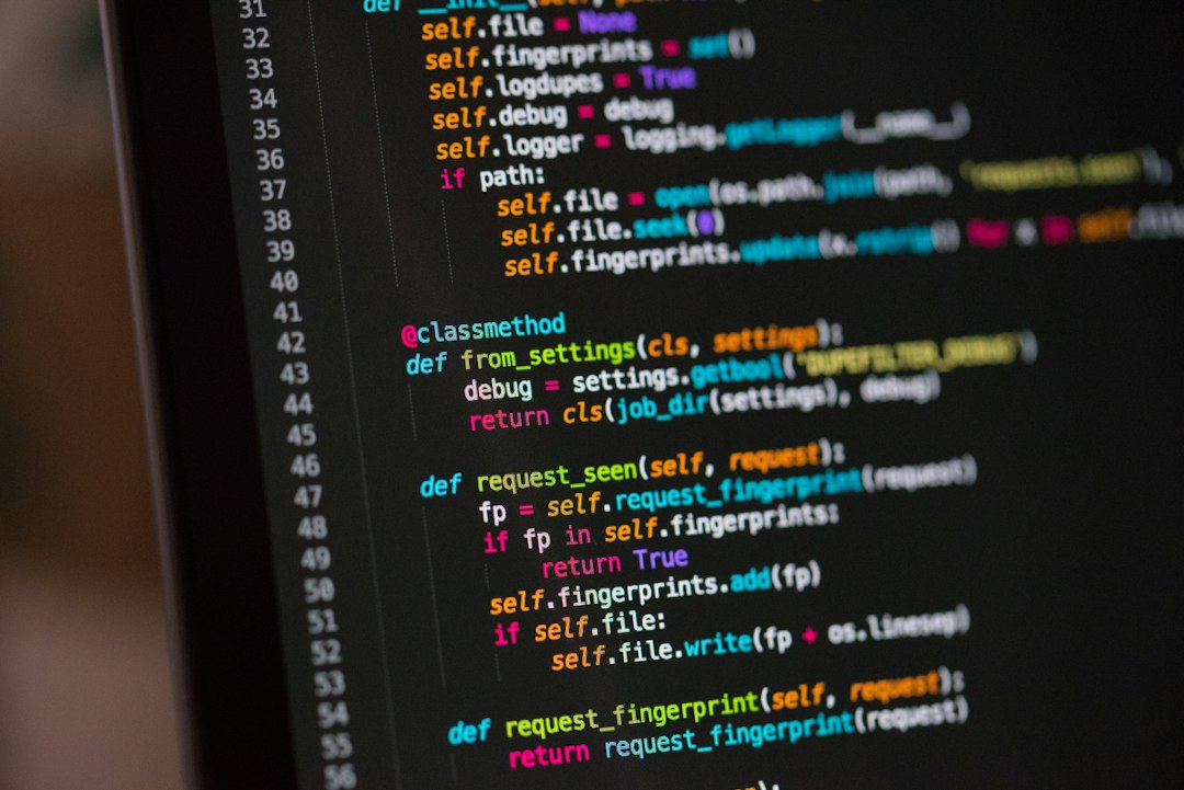 Programming code on a dark screen