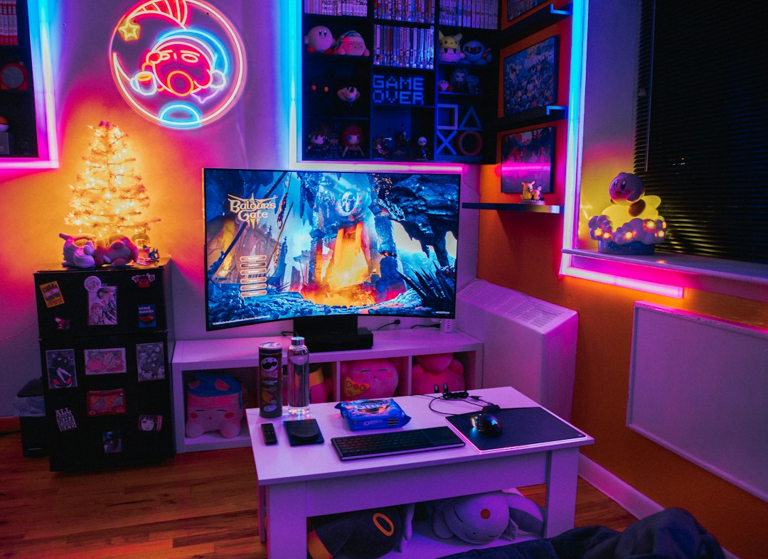Gaming room with neon rope lighting