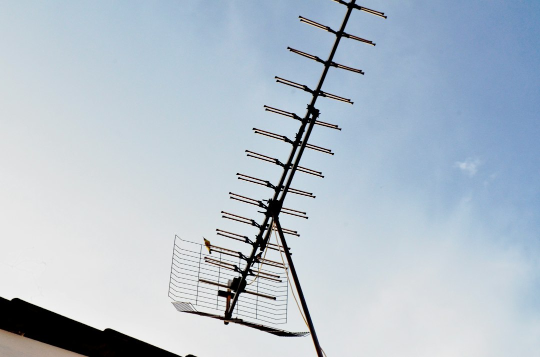 Pole-mounted antenna raised above a roofline