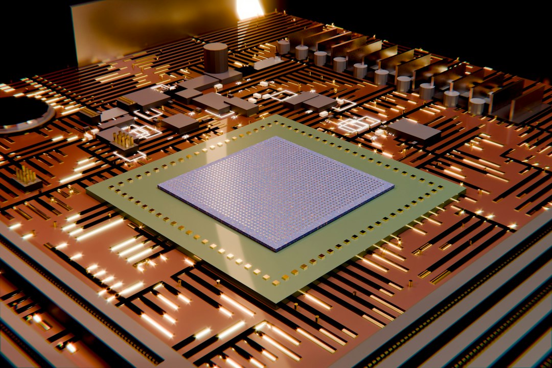 Close-up render of a processor die on a substrate, representing the Panther Lake chip inside new mini PCs