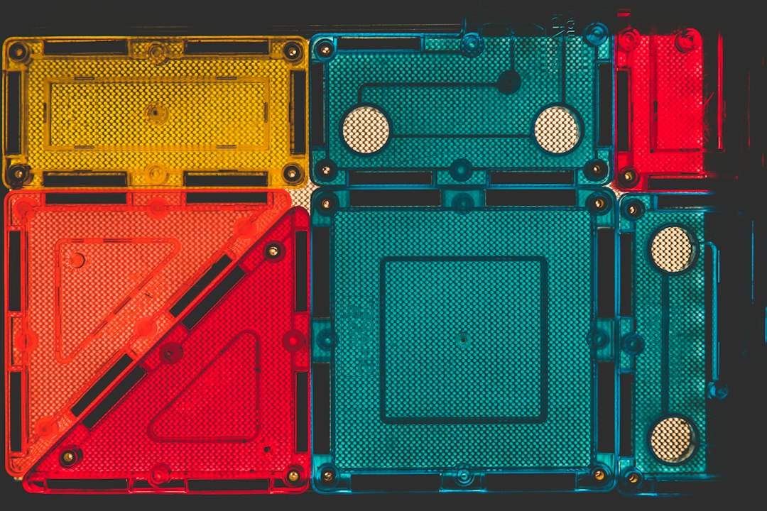 Colorful magnetic building tiles locked together