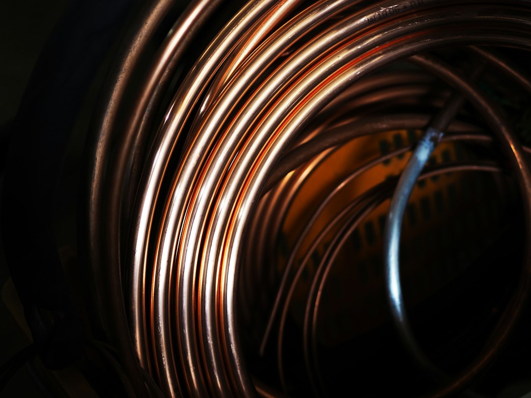 Coiled copper speaker cable closeup