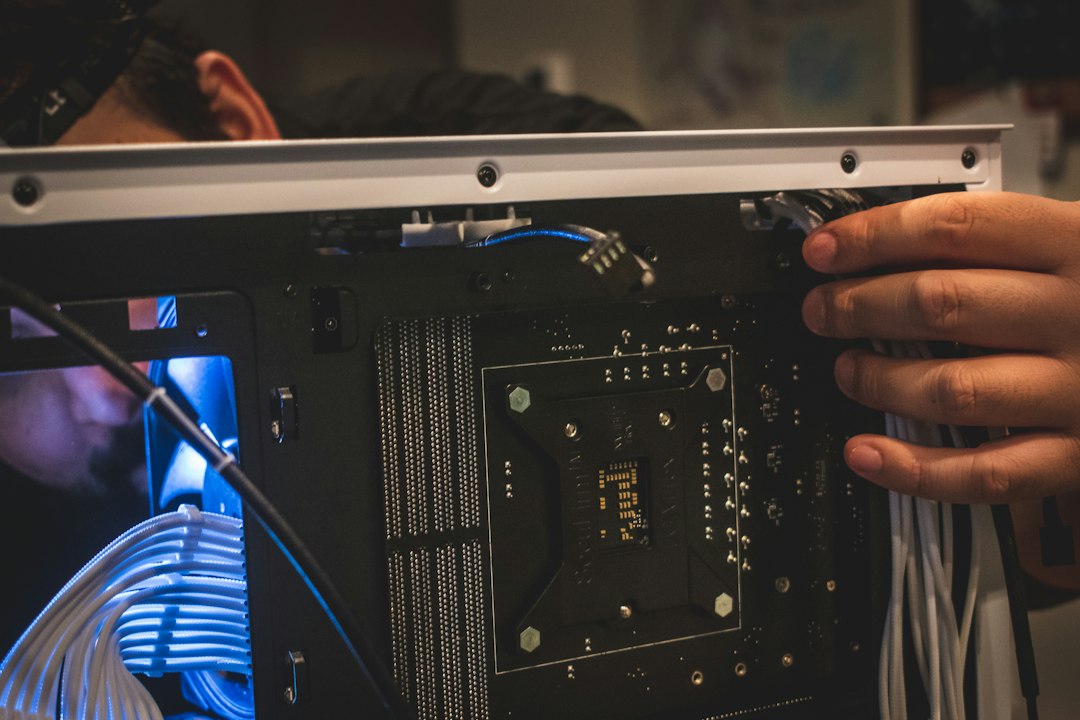 Close-up of a PC build showing the CPU socket area of a motherboard