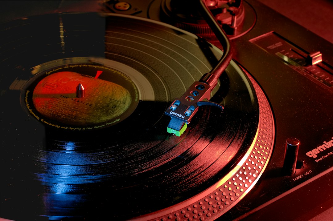 Record spinning on a turntable closeup